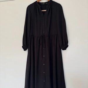 Uniqlo Long Sleeve Maxi Dress Black Size S Button Down Modest